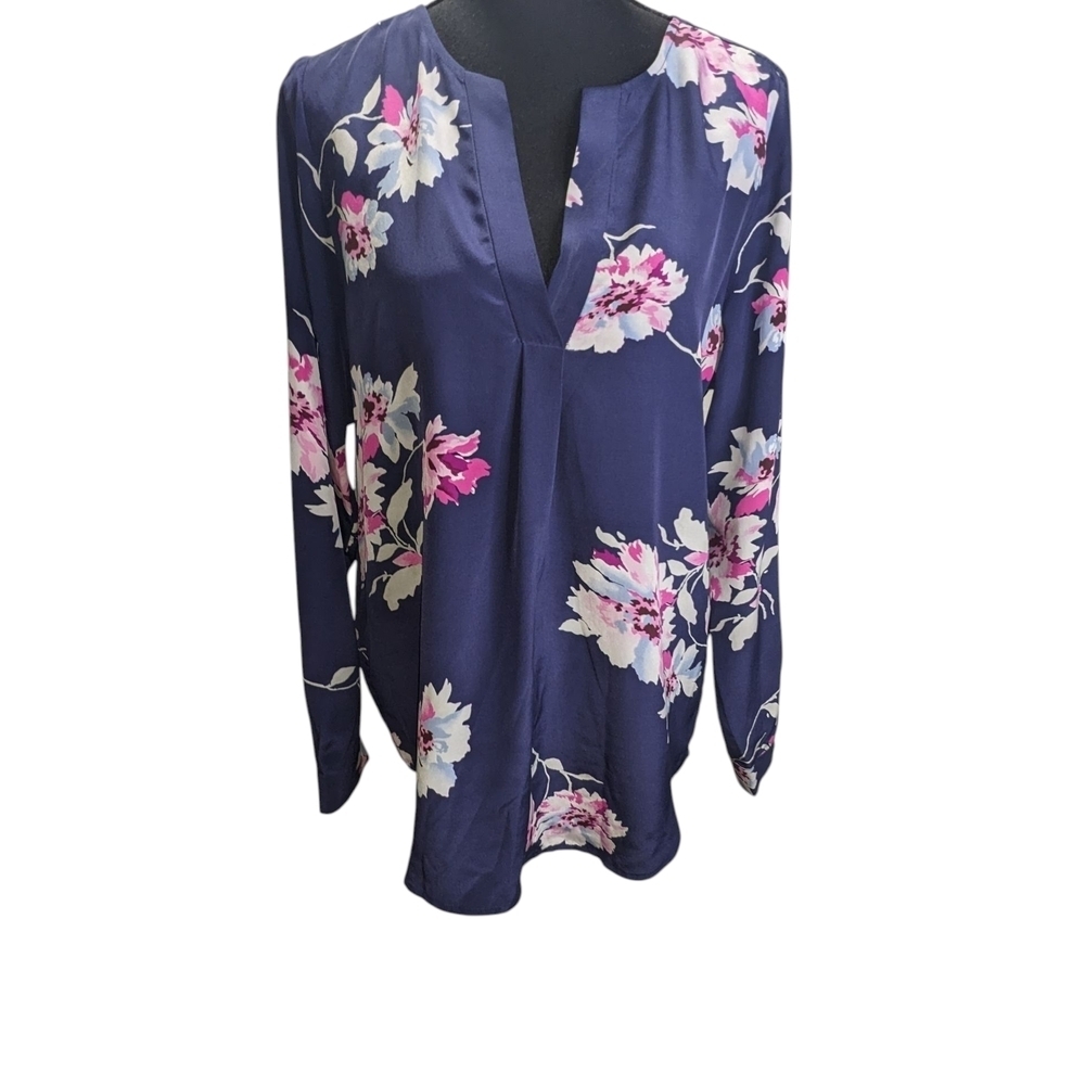 Joie Silk Navy Floral Blouse Size M Flaw